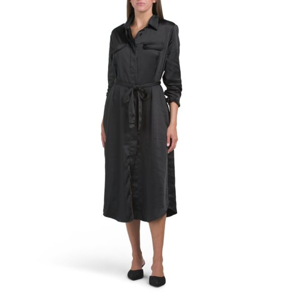 HYFVE Black Matte Satin Button Down Dress - Picture 1 of 2